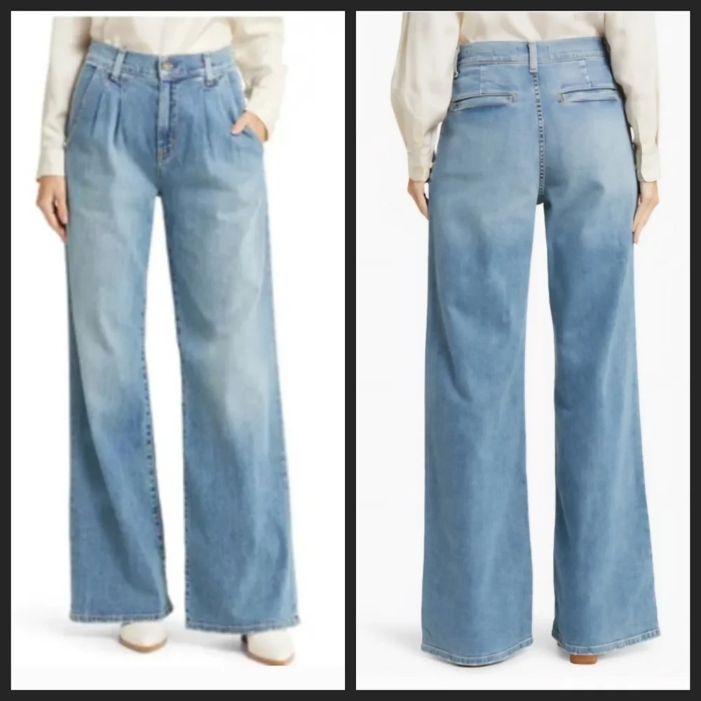 Nili Lotan Flora Pleated Front Wide Leg Jeans in Faded Wash - 25 - Picture 10 of 12